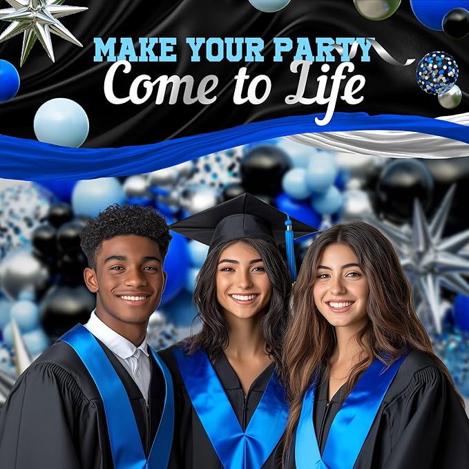 ALL-IN-1 Blue and Black Balloons Arch Kit with BONUS Starbursts – Small & Large Silver Black Blue balloons – Light, Navy, Royal Blues & Blacks Party Decorations for Baby, Graduation, Birthday, Gaming