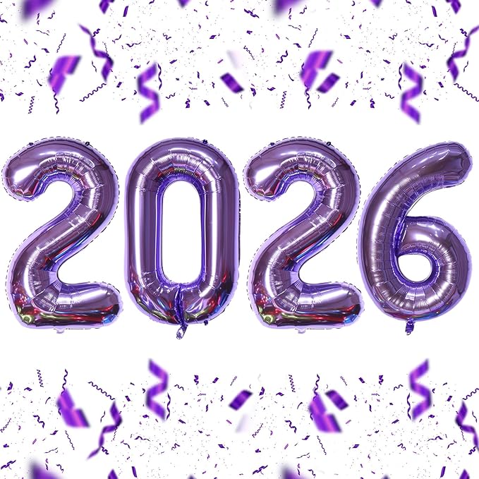 KALOR 16 Inch 2026 Purple Foil Number Balloons, 2026 New Years Decorations for 2026 Happy New Year Eve and Graduations Party Supplies