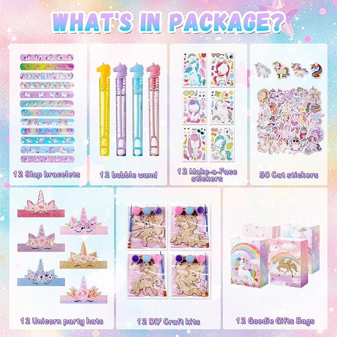 Vanblue Unicorn Party Favors Birthday Party Decorations Supplies for Girls,Goodie Bag Stuffers,Party Hats Princess Dress up Theme,Classroom Rewards Gifts Prizes Pinata Stuffers for Kids