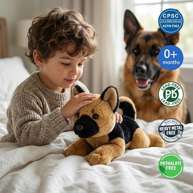 Plush Toy Stuffed Dog Animal Soft Plushie Puppy Dog Plush Stuffed Animal for Children Toddlers Boys Girls Birthday Christmas Cute Puppy Plush German Shepherd