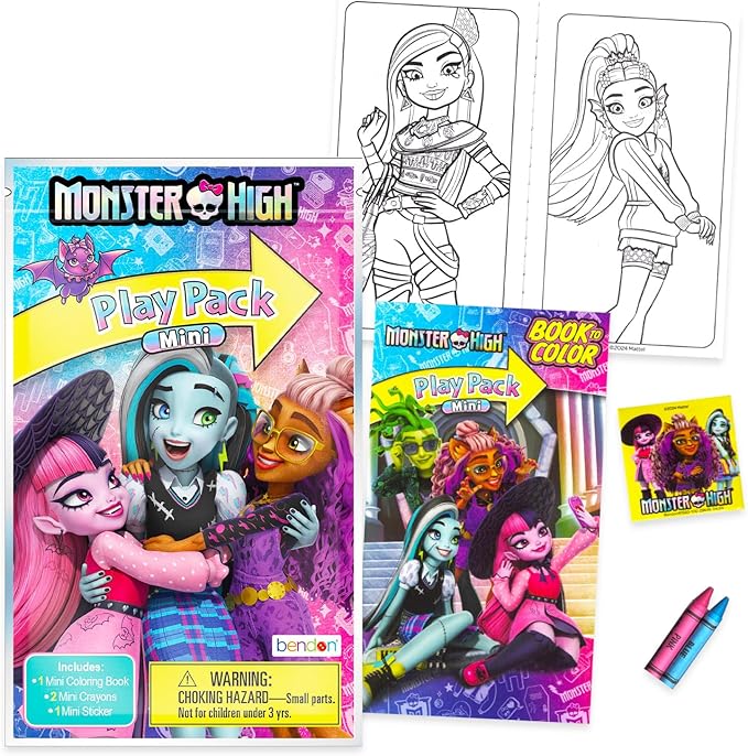 Monster High Mini Party Favors Set for Kids, Girls - Bundle with 24 Monster-Girl Play Packs with Coloring Pages, Stickers, More