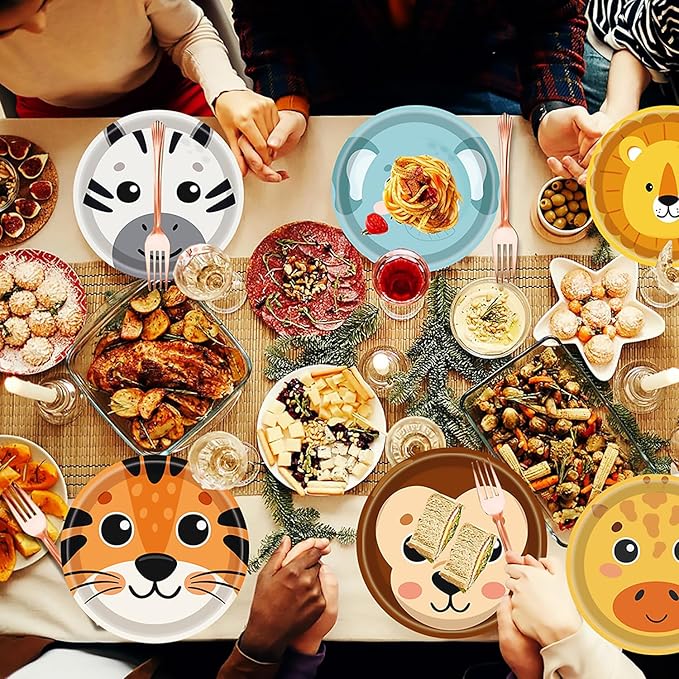 60Pcs Jungle Safari Paper Plates Zoo Animal Print Party Supplies 7" Animal Shaped Plates Safari Theme for Baby Shower Jungle Animal Theme Birthday Party Decorations