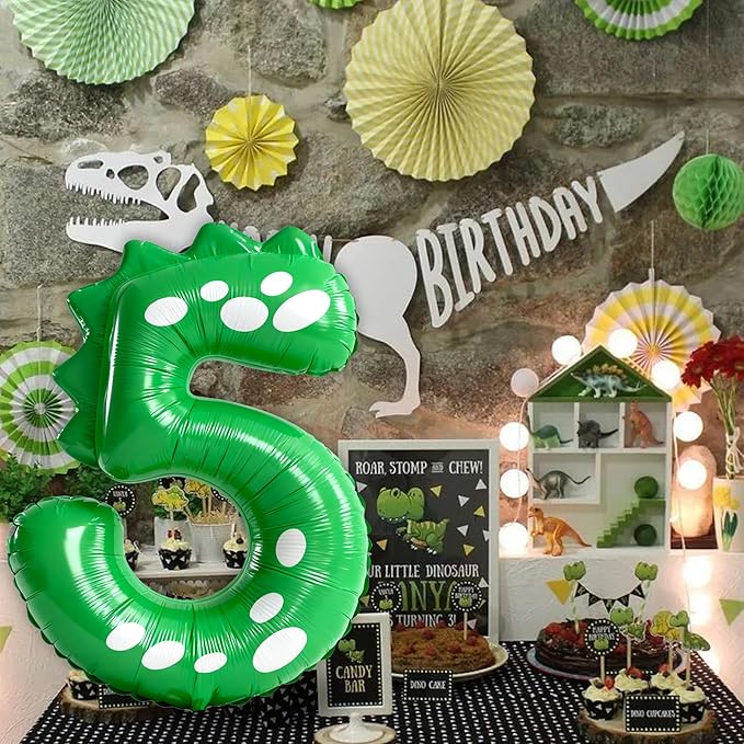 Green Dinosaur Balloons 5th Birthday Decorations for Boys,40inch Big Dinosaur Number 5 Balloon Birthday Party Decoration for Kids Birthday Party Decoration Supplies