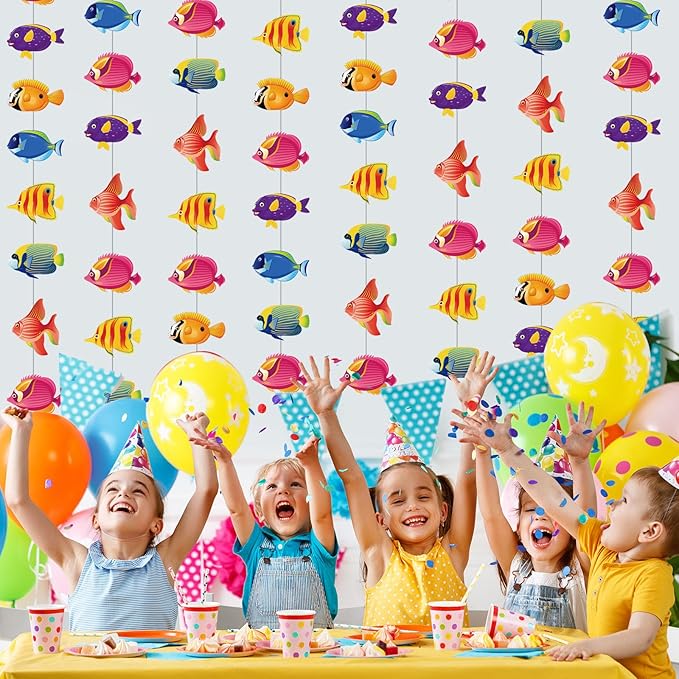8 Pieces Under The Sea Party Decorations Tropical Fish Garlands Ocean Fish Paper Cutouts Hawaii Hanging Banner Decor for Summer Underwater Theme Birthday Baby Shower Party Supplies