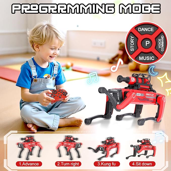 Robot Dog for Kids, Interactive STEM Pet with 20+ Actions, Fireman Version, Voice Command, 25m Range, Ideal Gift for Kids Age 6+