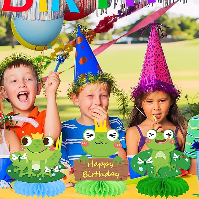 9pcs Frog Honeycomb Centerpieces Frog Birthday Party Decoration Cute Frog Table Decoration for Frog Theme Party Baby Shower Supplies