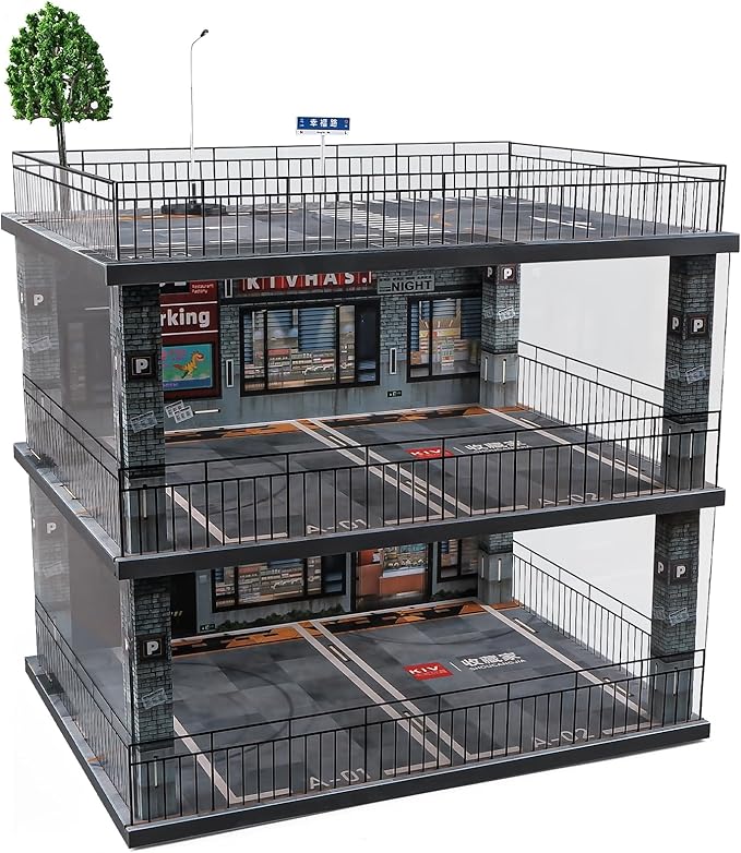 1:18 Scale Diecast Model Car Display Case Cabinet with USB Lights and Dust Cover,Diorama Garage Parking for Alloy Sport Cars and Lego Model Cars Collectibles