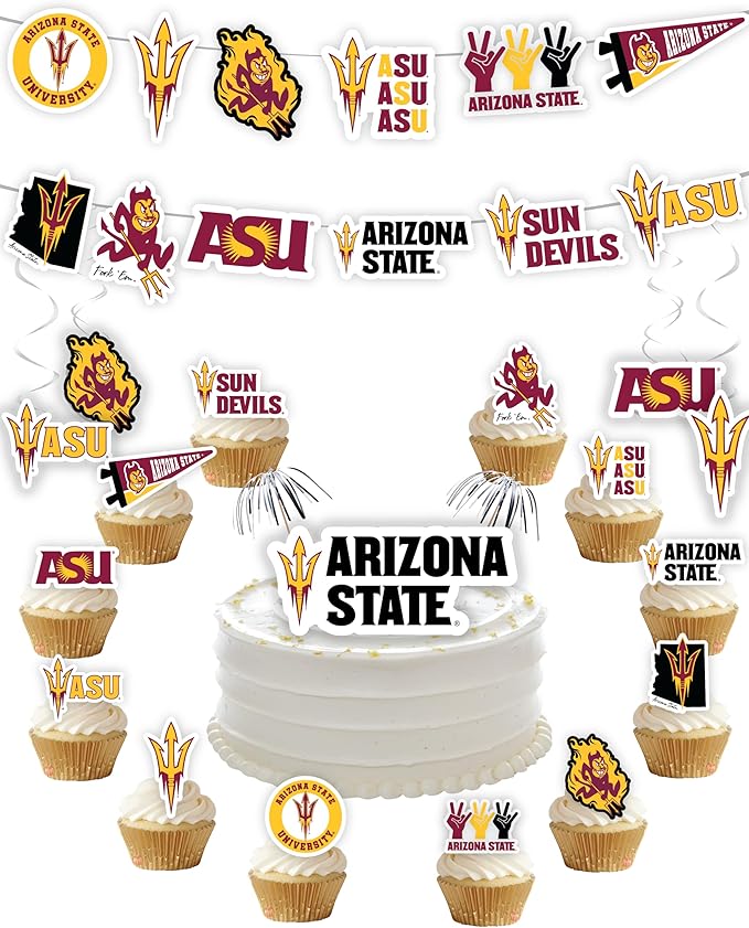 Arizona State Party Supplies for Football, Birthday Gift, Graduation Party Banner and Cake Toppers (42 Pieces) (Arizona State Sun Devils)