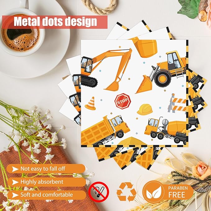 96 Pcs Construction Plates and Napkins Party Supplies, Construction Birthday Paper Plates Napkins and Forks Disposable Tableware Set for Kids Boys Birthday Party Decorations Serves 24