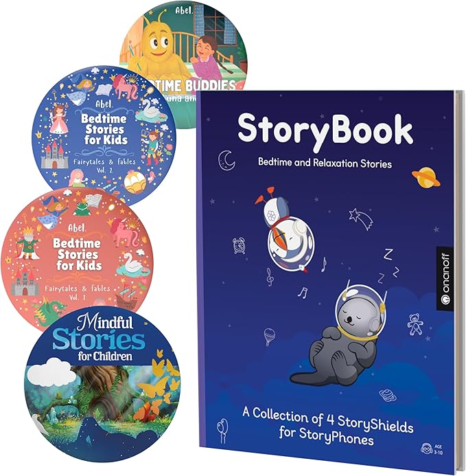 StoryShield Collection with 4 Screen-Free Audio Disks Featuring Bedtime Stories and Relaxation Tales to Help Little Minds Calm and Unwind, Includes HardBack Book to Store Disks