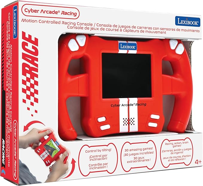 Lexibook, Cyber Arcade Racing, Motion Controlled Racing Console, 30 Racing, Action and Puzzle Games, Control by Tilting, Red, JL3150