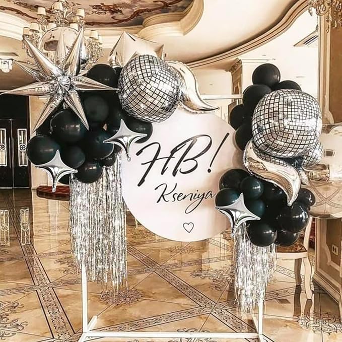 Silver Star Foil Balloons Kit with 6 Pack 12 Point Star Balloons Starburst Cone Balloons Spike Balloons and 10Pcs Four Pointed Star Balloos for Wedding Baby Shower Photo Booth Birthday Party Supplies
