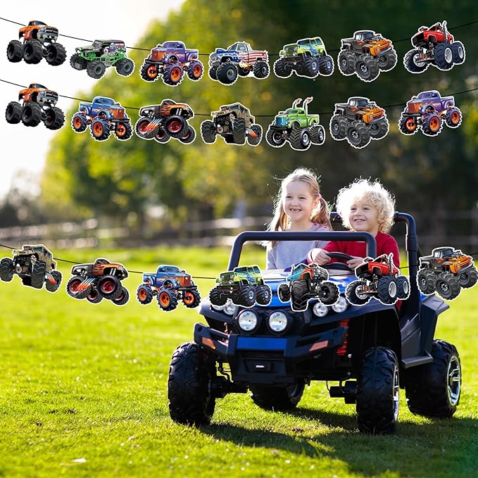 Monster Truck Happy Birthday Banner Truck Car Birthday Decorations Racing Theme Party Decorations Party Decoration Supplies Suitable for Boys Girls Baby Children Decoration