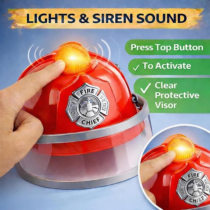 12 Piece Kids Fireman Costume Gear Firefighter Chief Dress Up Clothes for Role Play Toy Set with Backpack Water Gun, Fire Extinguisher and Accessories