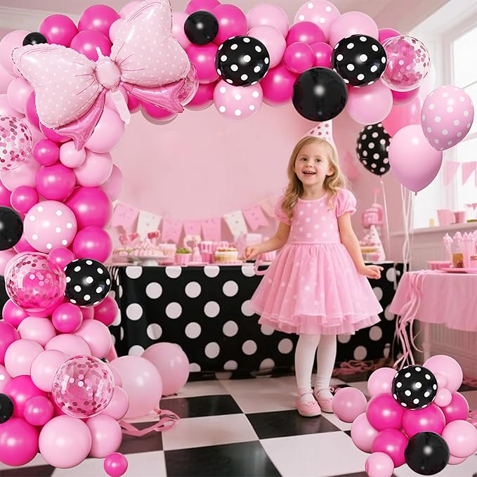 Pink Birthday Party Supplies - Pink and Black Balloon Arch Garland Kit Decorations,Backdrop for boys Kids