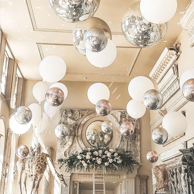 PartyWoo Metallic Silver Foil Balloons 6pcs 22 Inch Large Round Foil Big Giant 4D Jumbo Inflatable Mirror Ball Mylar Balloons for Graduation Birthday Engagement Space Themed Party Decorations