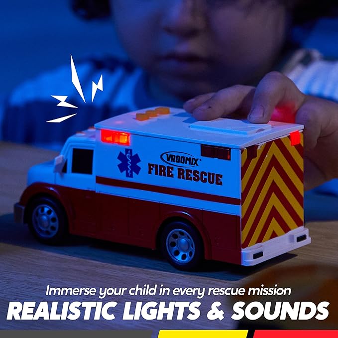 JOVA Emergency and School Vehicle Toy Set – Friction Powered Police Car, Ambulance, Bus with Lights and Sounds – Educational and Safe Toy for Kids, Birthday Gift Boys and Girls