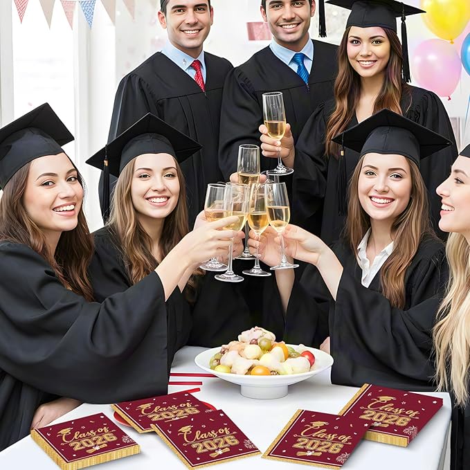50 Pcs Graduation Napkins Class of 2026 - Maroon Gold Congrats Grad Napkins Set, 3-Ply Disposable Graduation Luncheon Dinner Party Paper Napkins for Grad Party Supplies Table Decoration