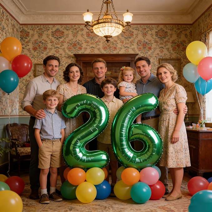 Number 26 Balloon Dark Green, Foil Happy 26th Birthday Balloon for Men & Women,40 Inch Large Balloons for 2 6 26 62 2026 Wedding Marriage Proposal Engagement Decorations