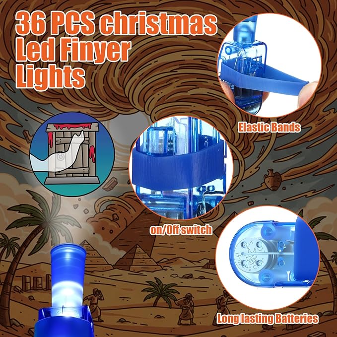 Tuanse 30 Pcs Passover Plague Finger Lights Gifts Bulk for Kids Glow in the Dark Finger Lights Pesach Seder Decorations Playful Learning Jewish Holiday Party Favors Educational Goodie Bag Rewards