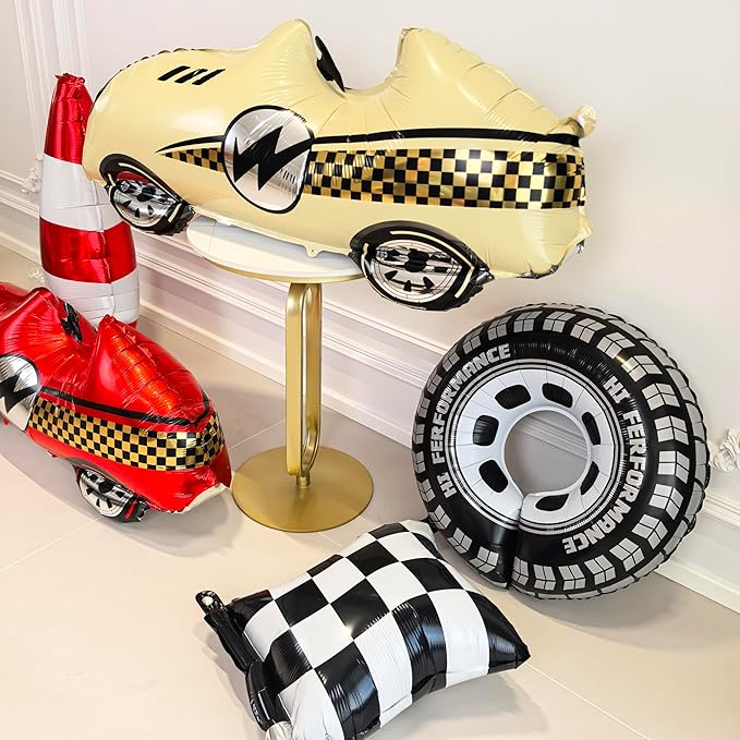 3D Self standing Race Car Tire Foil Balloon car balloons for birthday boy race Themed party Baby Shower Decorations Supplies