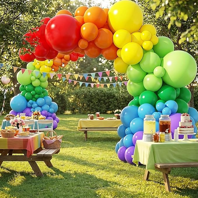 RUBFAC Rainbow Balloon Arch Kit 129pcs Different Sizes Pack of 18 12 10 5 Inch, Latex Colorful Balloons Garland for Birthday Party Decorations