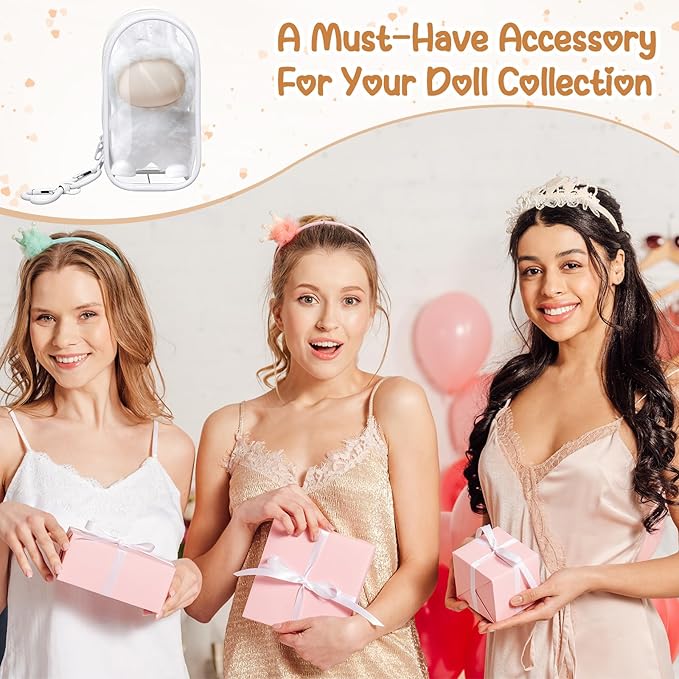 Clear Protective Case Display Accessories for 10cm Plush Doll with Keychain, PVC Hanging Storage Case Cover, Doll Storage Bag, for Figures, Dolls, Collectible Toys(White)