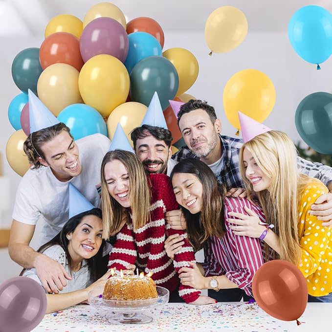 Colorful Balloons Boho Rainbow Latex Balloon Set, 50PCS 12Inch Retro Mustard Yellow Slate Blue Balloons Mixed Colored Balloon for Baby Shower Boho Safari Groovy Birthday
