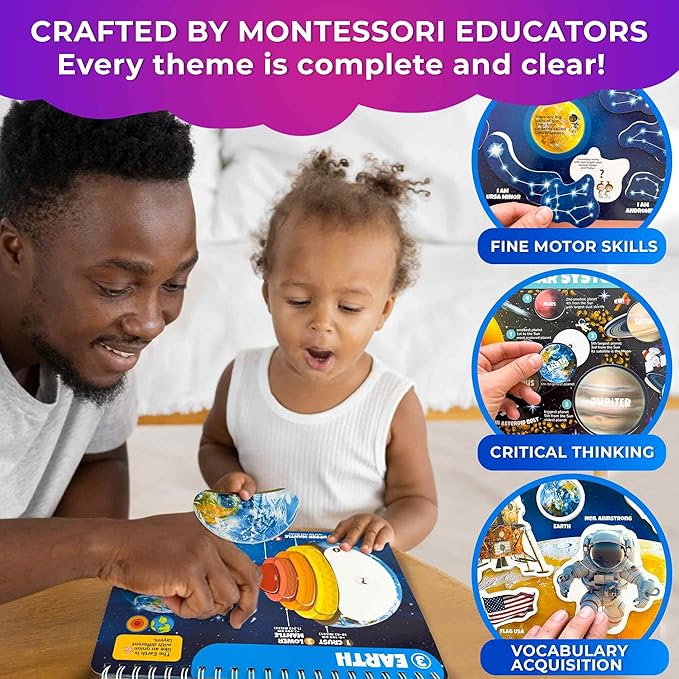 QUOKKA Montessori Busy Book for Ages 4-8 - Pre K Toddler Learning Activities for Homeschooling - My Preschool Busy Book for Toddlers 3-5 - 15 Kids Educational Solar System Activities