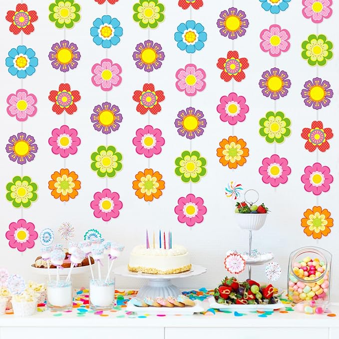 Capoda 8 Pcs Spring Flower Garland Decorations Colorful Flower Paper Garlands Hawaiian Hibiscus Paper Cutouts Floral Hanging Decor for Summer Birthday Theme Party Supplies