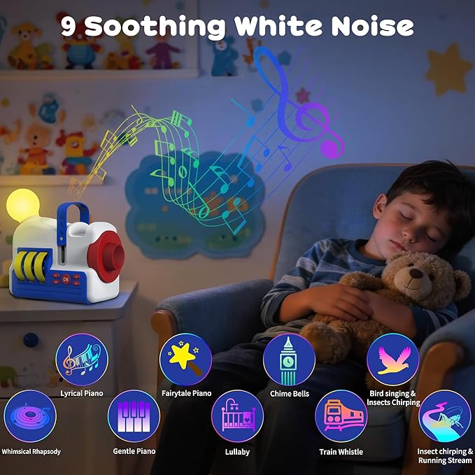 Story Projector for Toddlers Kids Ages 3+ with 4 Story Cards, Earth, Ocean, Dinosaurs, Space, Built-in Audio Player, 9 Sleep Sounds & 5 Night Light Modes, Dual Power Gift Toy for Boys Girls
