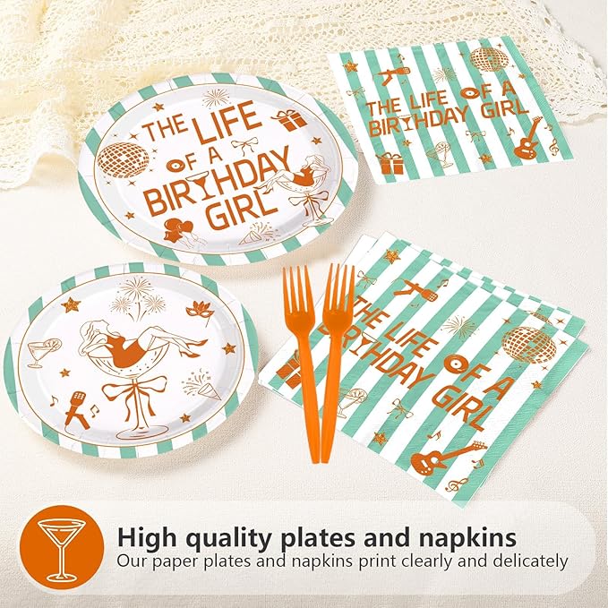 The Life of A Birthday Girl Decorations in My Showgirl Era Plates and Napkins Showgirl Orange Glitter Tableware for Girls Birthday Retro Bachelorette Showgirl Themed Bday Party Supplies Serves 24