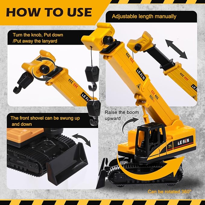 RAYNAG 16 Pieces Construction Cake Topper Vehicles Cake Decoration Set Construction Birthday Party Supplies Large Crane Excavator Traffic Road Sign Cake Topper for Birthday Party Supplies Favours