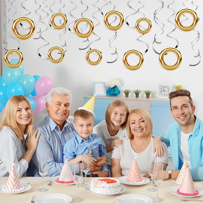 Faccito 30 Pcs Gold Ring Swirl Decorations Cartoon Characters Hanging Ornaments for Birthday Baby Shower Party Supplies Decor