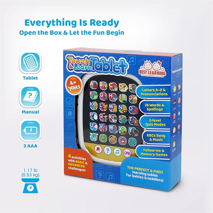 BEST LEARNING Touch & Learn Tablet – Educational Toy for Toddlers Ages 2-5 | Learn Alphabet, Words, Shapes, Music & Quiz Games | Interactive Talking Toy for Kids | Perfect Christmas & Birthday Gift