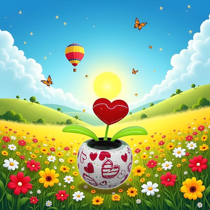 Red Solar Powered Dancing Figurines Toy - Solar Dance Flower, Shaking Head Ornament Car Dashboard Decoration Gift for Fun and Relaxation,Heart Swing Dancing Flower in Pots, Learning and Education