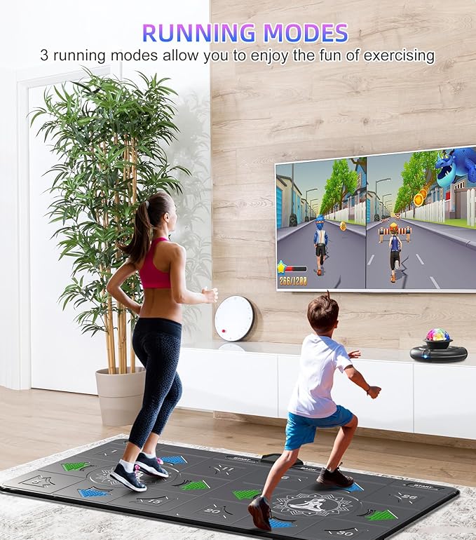 FWFX Exercise Mat for Home Workouts - Interactive Dance Game Mat Connects to TV, 2-Player Kids Party Interactive Games, Active Sports & Yoga Mat for Adults & Family Fitness, Fun Gift (Gray)