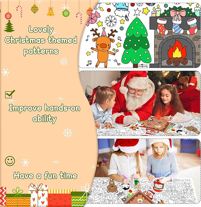 Dvbonike Jumbo Christmas Coloring Poster with Gingerbread House Santa Giant Xmas Color-in Paper Poster DIY Blank Doodle Art Banner 55.1 x 23.6 inch Decor, Home School Activity Party Supplies for Kids