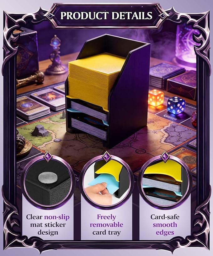 Commander Deck Holder for MTG - 100+ Double Sleeved Card Tray with 3 Dividers, Sturdy Playing Card Holder & Organizer for Magic The Gathering TCG Board Game Accessories