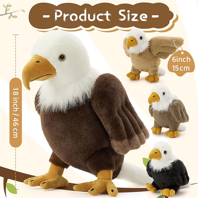 4Pcs Bald Eagle Stuffed Animal, 18 Inch Mommy Eagle Plush with 3 Baby Chicks, Stuffed Bald Eagle Plushie Toy Gifts for Kids