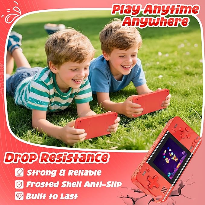 32-Bit Handheld Game Console for Kids & Adults with 135 Preloaded Retro Video Games, 3.0" Color Display, Rechargeable Battery - Portable Mini Travel Toy Gift for Boys and Girls (Red)