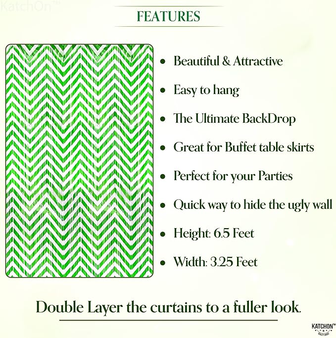 KatchOn, Green and White Foil Fringe Curtains - 6.5x3.25 Feet, Pack of 2 | Green Foil Fringe Curtain for St Patricks Day Decorations, St Patricks Day Backdrop, Saint Patricks Day Decorations