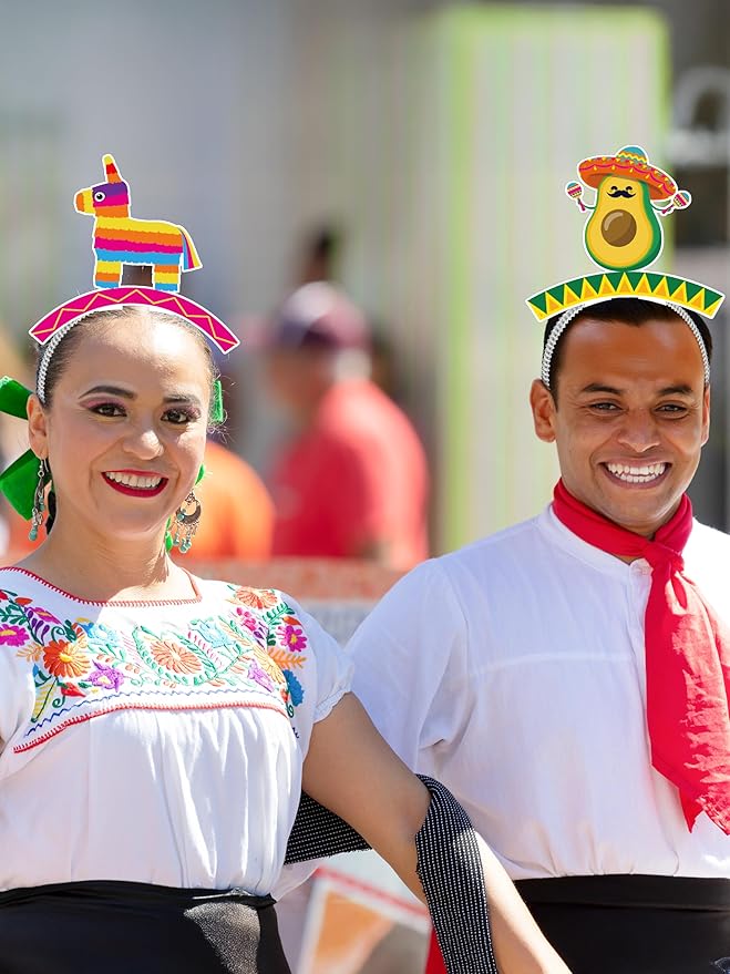 Melisheer Sombrero Party Hats, Mexican Sombrero Headbands, Colorful Cardboard Cinco De Mayo Headpieces, Fiesta Head Toppers