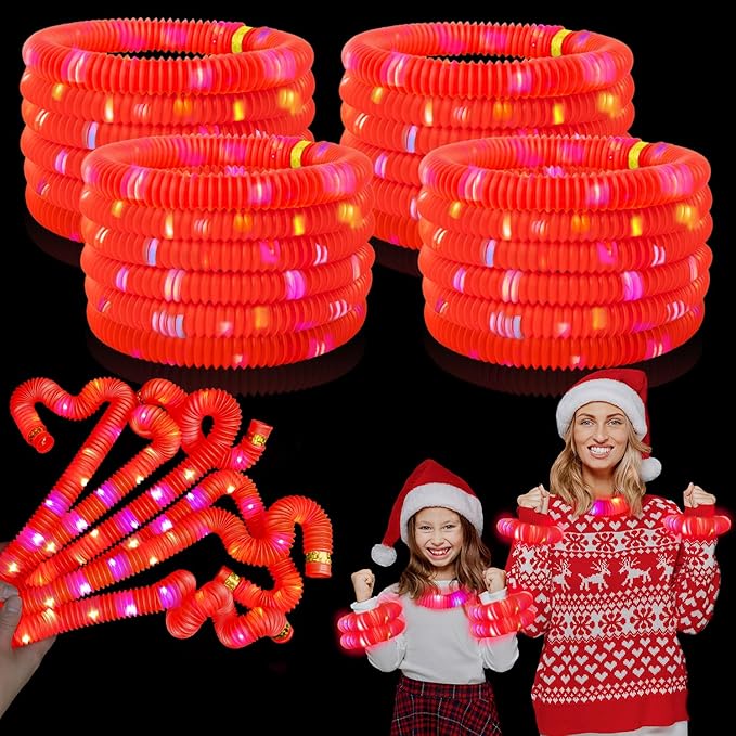 24 PCS Red Glow Sticks Party Favors for Kids, LED Light Up Necklaces Bracelets Accessories for Toddlers, Glow Birthday Easter Mardi Gras Parade Throws Party Supplies Decorations for Boys Girls