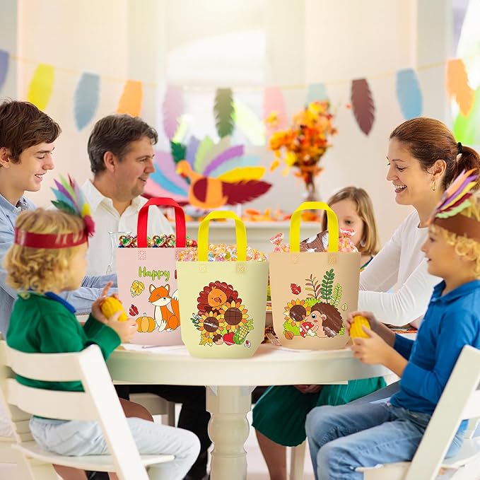 Fall Coloring Goodie Bags for Kids - 24Pcs Autumn Bulk Color Your Own Gift Bags with Handle Thanksgiving Reusable Coloring Bags Non Woven Tote Bag for DIY Crafts Painting Party Favor Supplies