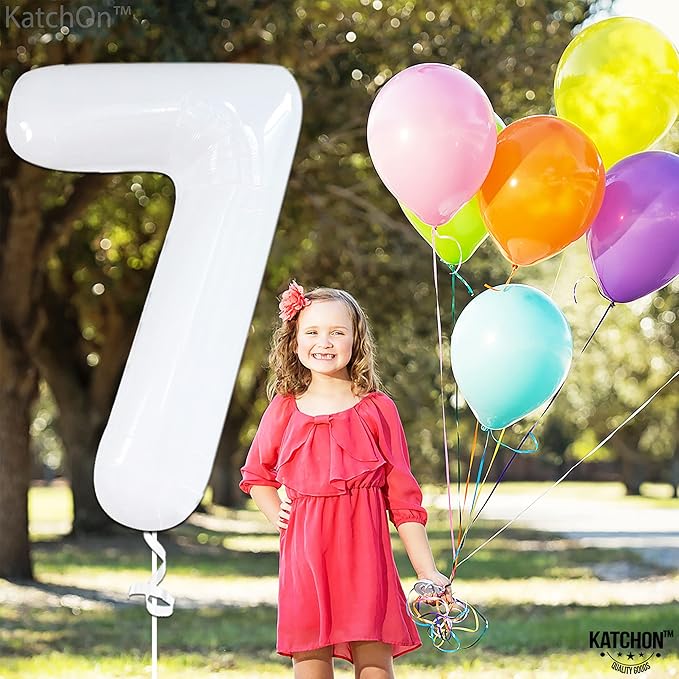 KatchOn, Giant White Number 7 Balloon - 40 Inch | 7th Birthday Balloon for 7th Birthday Decorations | 7 Balloons for Birthday | Number Balloons for Anniversary Decorations