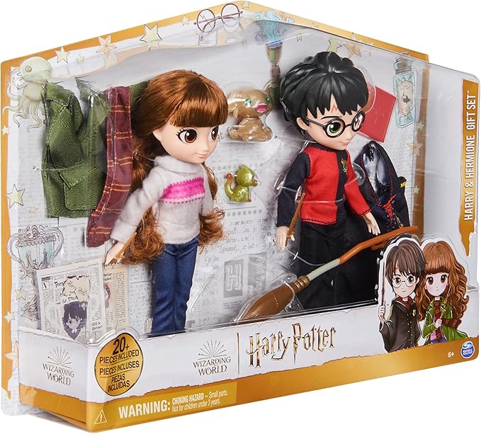 Wizarding World Harry Potter, 8-inch Harry Potter & Hermione Granger Dolls & Accessories Gift Set, over 20 Pieces, Kids Toys for Ages 6 and up