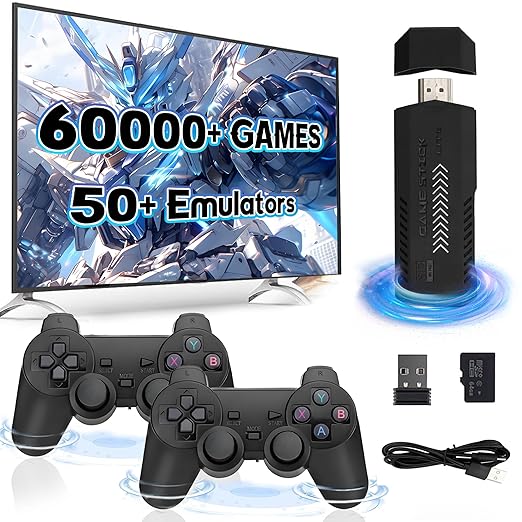 Retro Gaming Console 256G Retro Game Stick 4K HD Emulator Console with Dual Wireless Controller,Plug and Play Video Games for TV