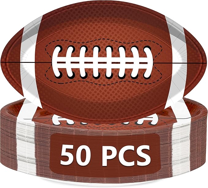 QZYL 50 PCS Football Plates, Football Party Plates, Football Shaped Disposable Paper Plates, Touchdown Party Plates, Football Party Supplies for Football Decorations Sports Birthday Decoration
