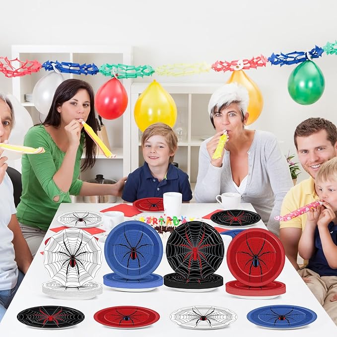 48PCS Spider Party Supplies 7" Super Theme Hero Birthday Parties Dessert Plates Spiderweb Themed Decorations Comic Heroes Tableware Set Cartoon Disposable Paper Plate for Spider Fans Kids Boys Favor